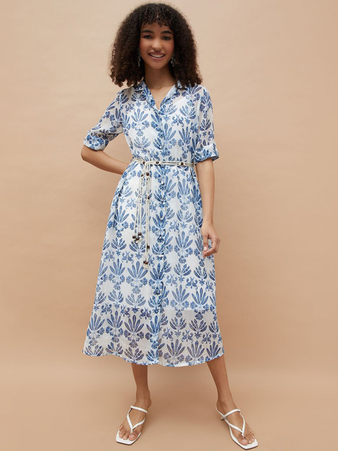 Colour Me by Melange Floral Print Shirt Midi Dress