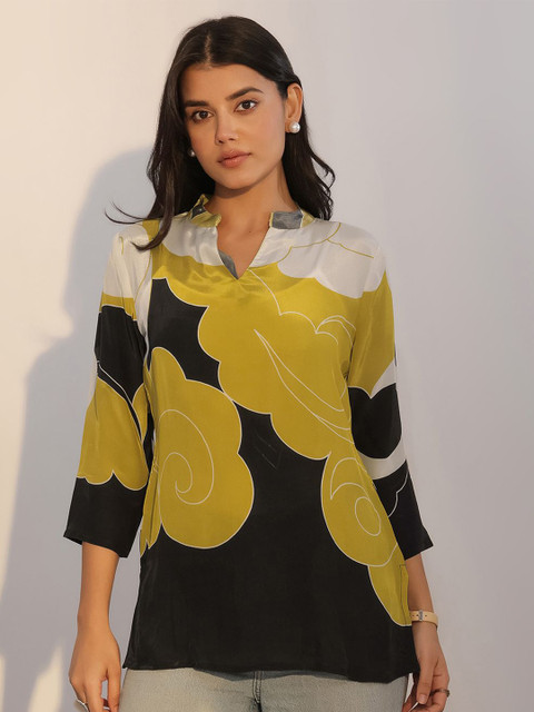 Libas Women Mandarin Collar Abstract Printed Tunic