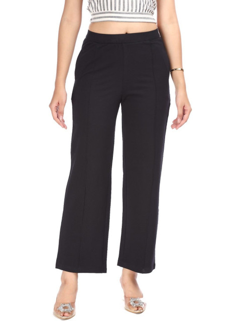 E-MAX Women Black Cotton Regular Fit Comfort Trousers