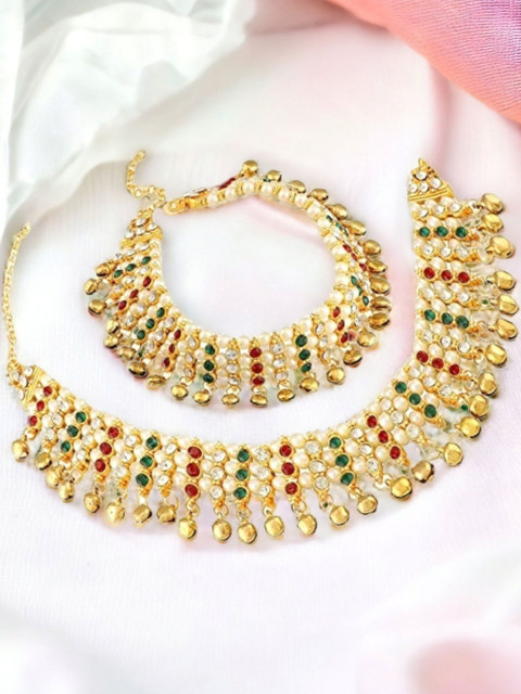 BR Ornaments Women Alloy Gold-Plated Artificial Stones Anklet