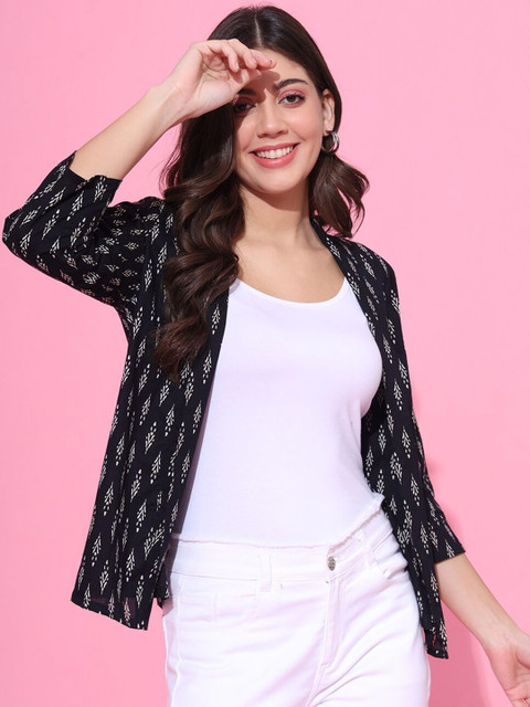 Sangria Women Printed Cotton Open Front Shrug