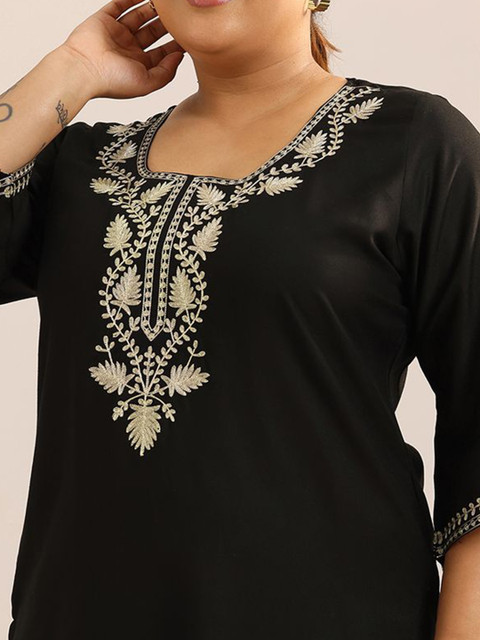 EXTRA LOVE BY LIBAS Floral Embroidered Straight Kurta - Image 2