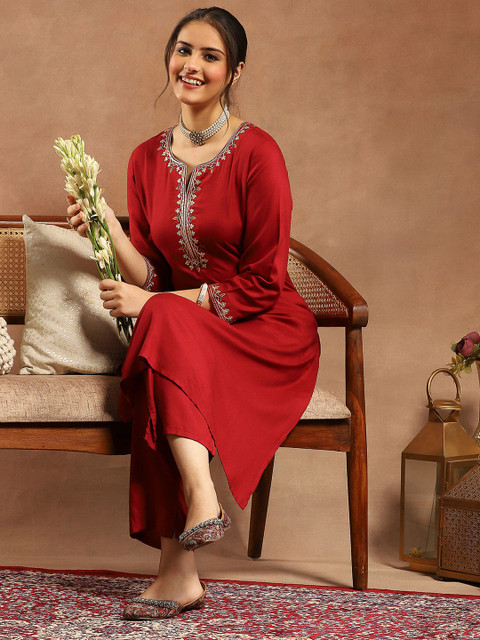 Nayam By Lakshita Ethnic Motifs Embroidered Regular Sequinned Kurta with Trouser & Dupatta