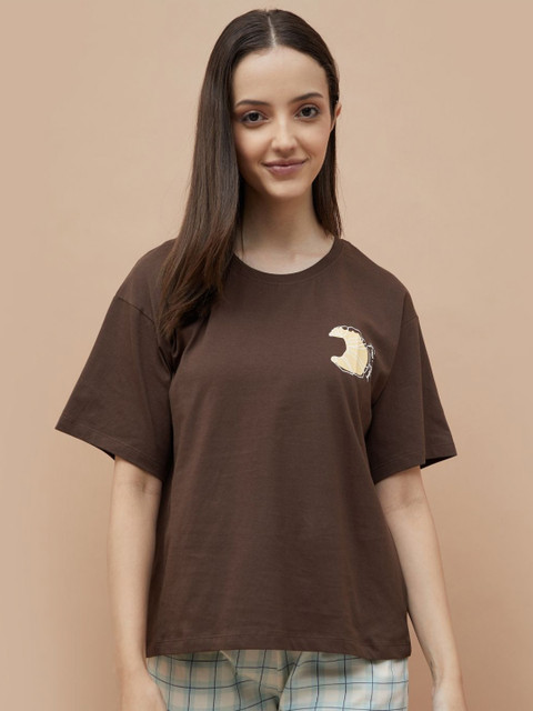 Ginger by Lifestyle Women Graphic Printed Round Neck Pure Cotton Lounge Tshirts