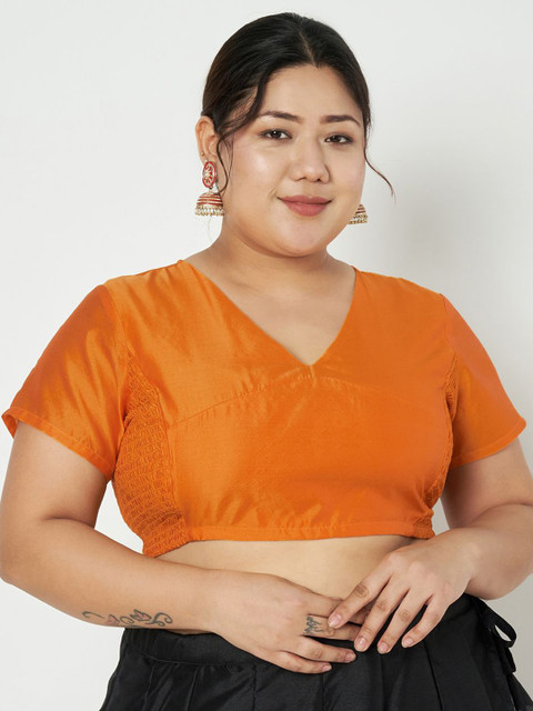 studio rasa Plus Size Women V Neck Short Sleeves Stretchable Saree Blouse