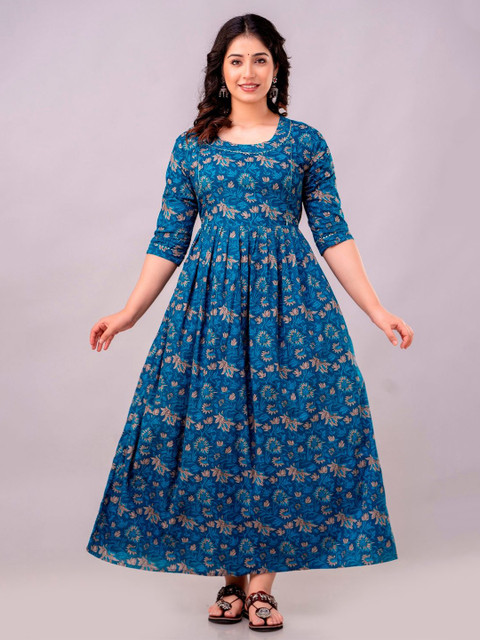 Pakiza Enterprises Floral Printed Fit & Flare Cotton Maternity Feeding Dress