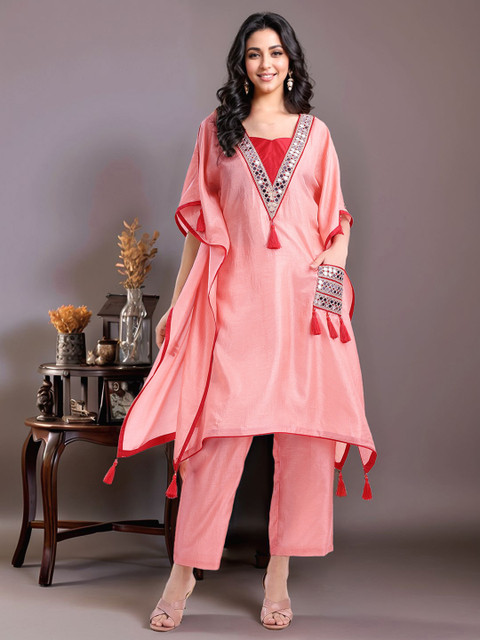 Anouk Ethnic Motifs Embroidered Kaftan Kurta With Trousers