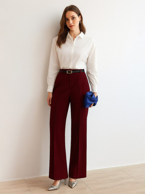 ADDYVERO Women Classic Straight Fit High-Rise Easy Wash Trousers