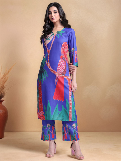 Anouk Printed Round Neck Top With Trousers Co-Ords