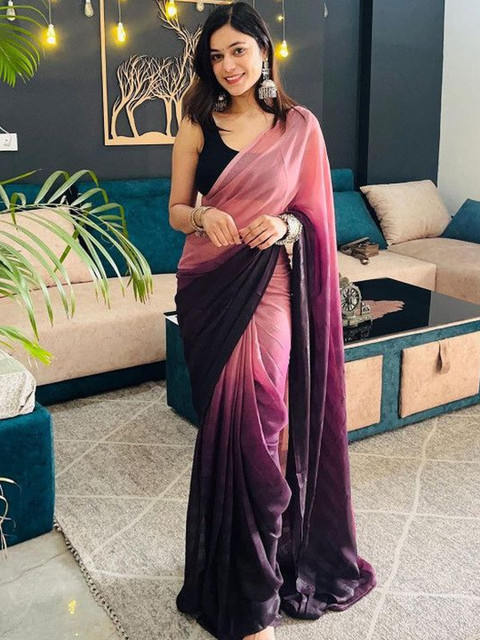 HERE&NOW Ombre Pure Chiffon Saree with Blouse Piece