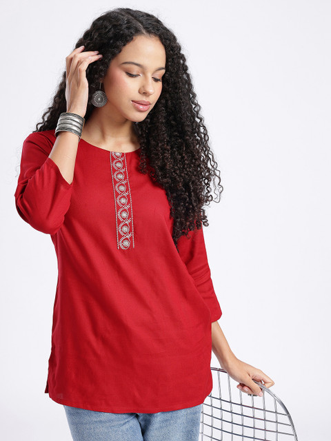 Anouk Rustic Zari Floral Embroidered Straight Kurti