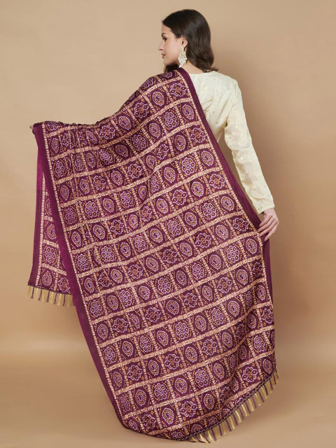 AKSHADEEP Bandhani Printed Dupatta With Tassels - Image 4
