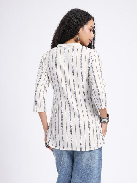 Anouk Rustic Ethnic Motifs Striped Mandarin Collar Straight Kurti - Image 6