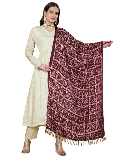 AKSHADEEP Bandhani Printed Dupatta With Tassels - Image 5
