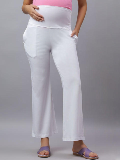 Mammas Maternity Women Comfort High-Rise Flat-Front Bootcut Maternity Korean Pants