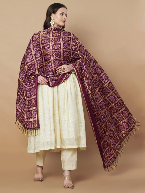 AKSHADEEP Bandhani Printed Dupatta With Tassels