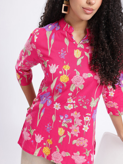 Anouk Rustic Floral Printed Mandarin Collar Straight Kurti - Image 3