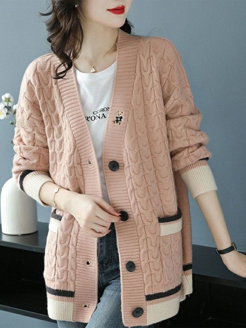 StyleCast Women Self Design Cable Knit Long Sleeves Cardigan Sweaters