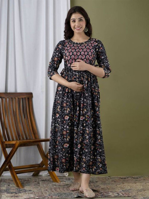 Pakiza Enterprises Women Floral Printed Gathered or Pleated Maternity Maxi Dress