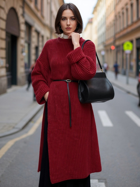 HERE&NOW Striped Round Neck Long Sleeves Maxi Dress
