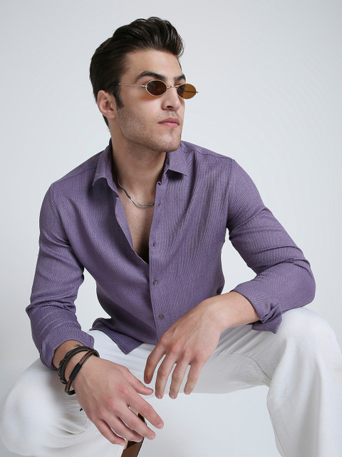 VASTRADO Men Classic Fit Textured Spread Collar Casual Shirt