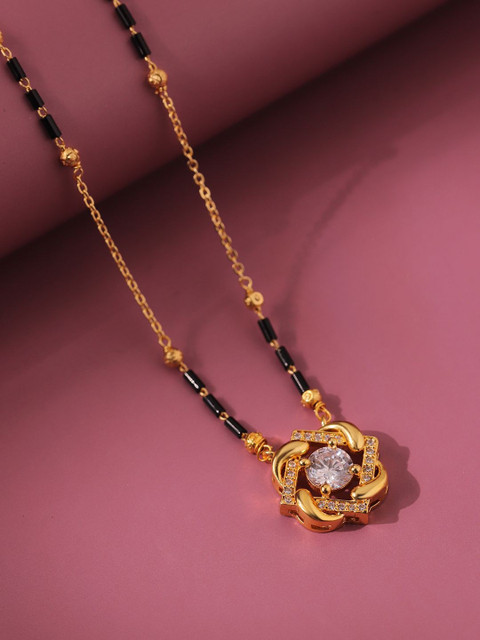 Voylla Saubhagya Gold-Plated American Diamond Stone Studded & Beaded Mangalsutra