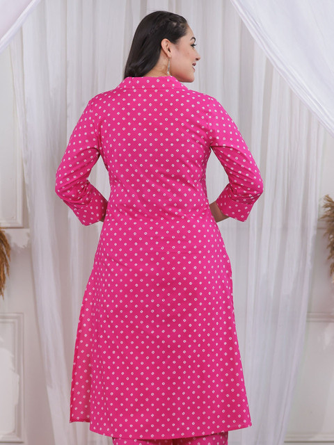 Aramya Plus Size Bandhani Printed Shirt Collar Pure Cotton A-Line Kurta - Image 5