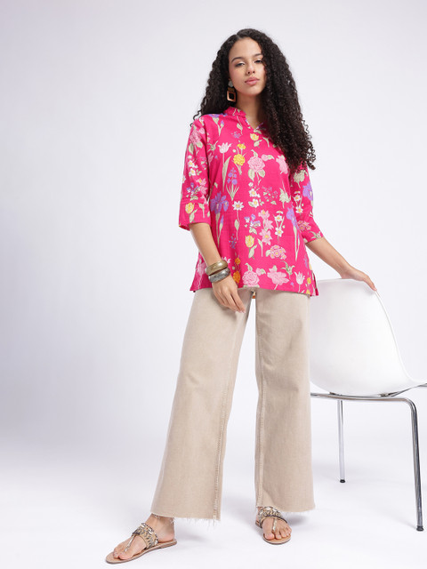 Anouk Rustic Floral Printed Mandarin Collar Straight Kurti - Image 2