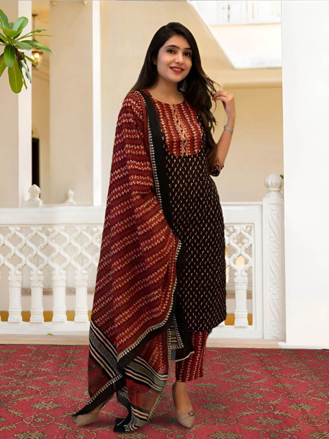 Anouk Rustic Women Ethnic Motifs Printed Kurta with Trousers & Dupatta