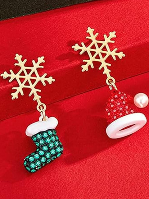 EL REGALO Gold-Plated Artificial Stones Studded Quirky Christmas Drop Earrings