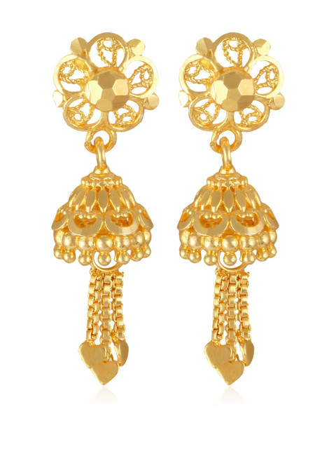 VIVASTRI Women Gold-Plated Alloy Floral Jhumka Earrings