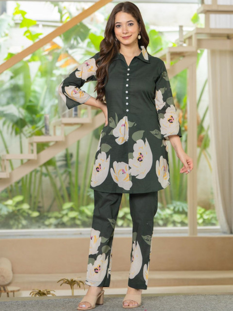 KALINI Printed Pure CottonTunic With Trousers Co-Ords