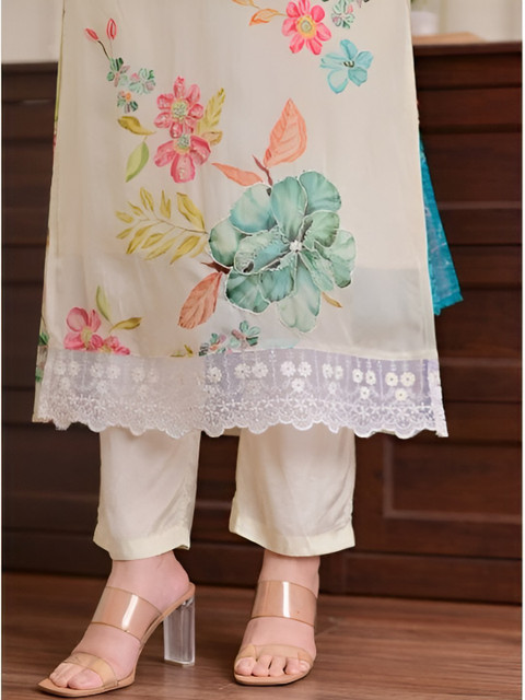 J.KANJI Women Floral Printed Regular Kurta with Trousers & Dupatta - Image 4