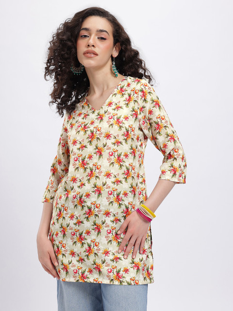 Anouk Rustic Floral Printed V-Neck Straight Kurti - Image 2