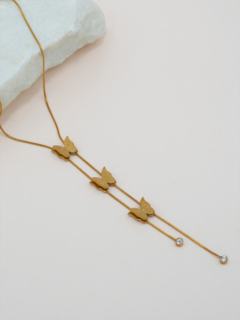 ARTKLIM Gold-Plated Stones-Studded Butterfly Long Necklace - Image 2