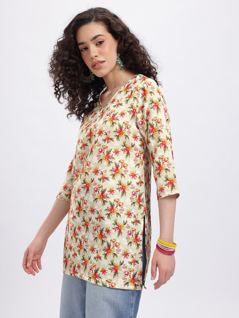 Anouk Rustic Floral Printed V-Neck Straight Kurti - Image 4