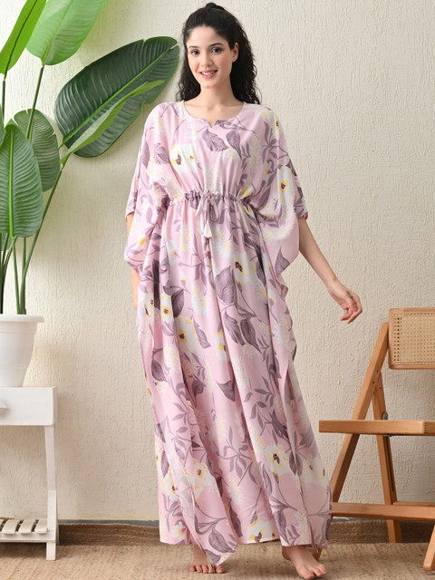 Ichaa Floral Printed Maxi Kaftan Nightdress