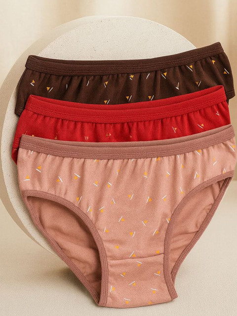 FiveFlag Pack Of 3 Multicolor Cotton Printed Mid-Rise Briefs