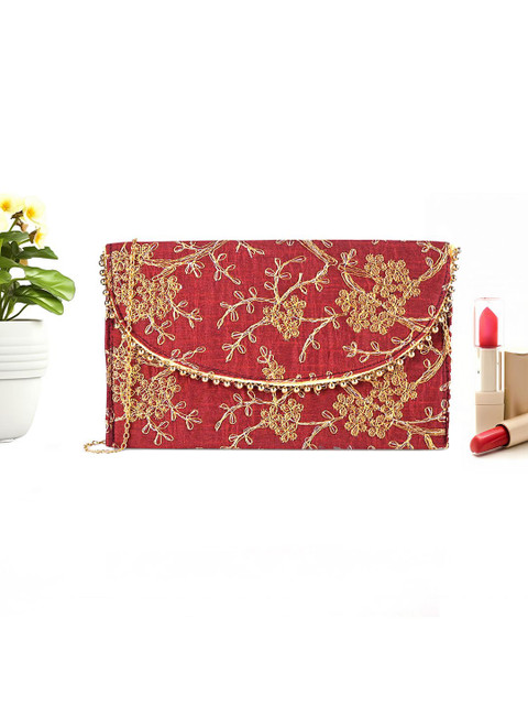 Kuber Industries Women Maroon Polyester Moti Design Clutch