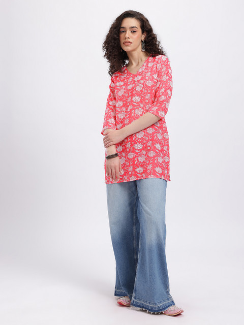 Anouk Rustic Floral Printed V-Neck Straight Kurti - Image 6