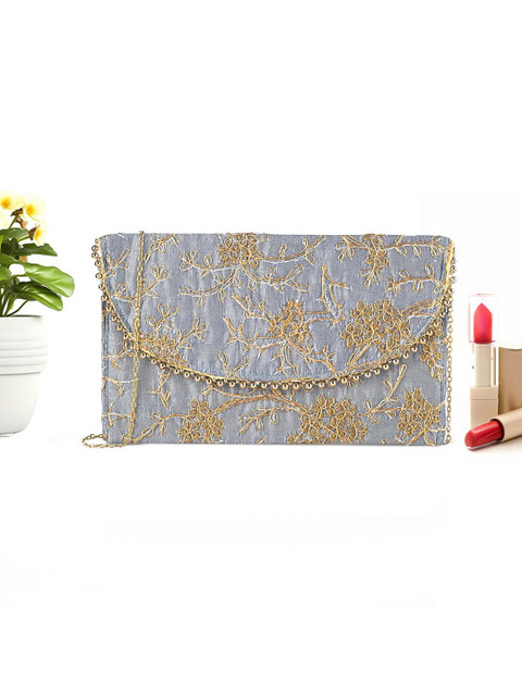 Kuber Industries Women Grey Polyester Moti Design Clutch