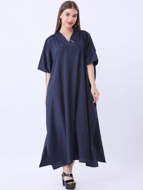 Qurvii Women Batwing Sleeve Sequined Kaftan Maxi Dress