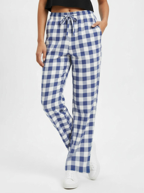 glitchez Women Mid-Rise Checked Straight Fit Lounge Pants