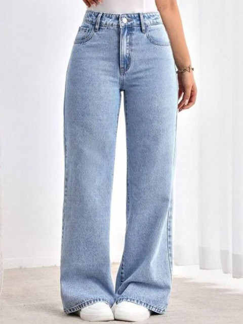 AKACY Women Jean Baggy Fit High-Rise Clean Look Non Stretchable Jeans