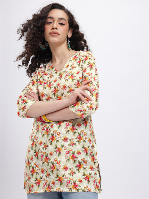 Anouk Rustic Floral Printed V-Neck Straight Kurti