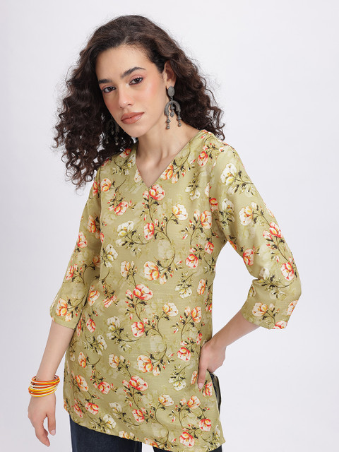 Anouk Rustic Floral Printed V-Neck Straight Kurta