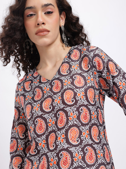 Anouk Rustic Ethnic Motifs Printed V-Neck Kurti - Image 3