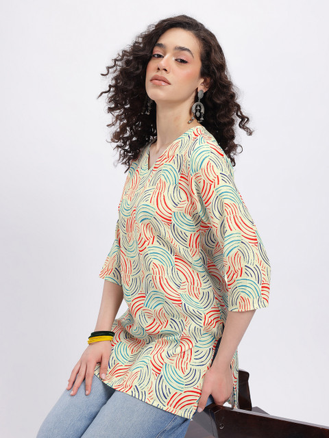 Anouk Rustic Abstract Printed V-Neck Straight Kurta