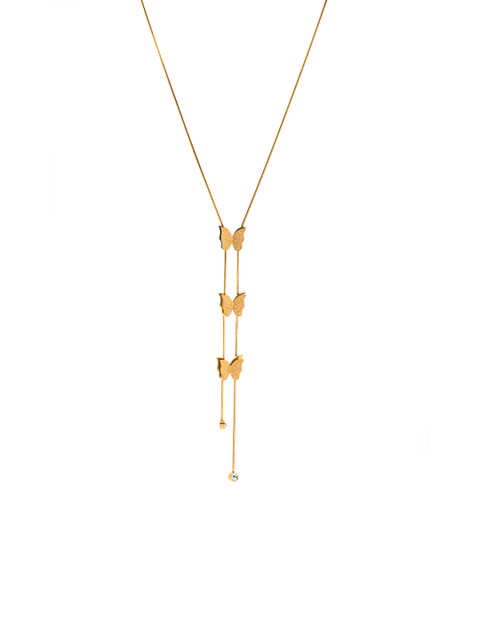 ARTKLIM Gold-Plated Stones-Studded Butterfly Long Necklace - Image 3