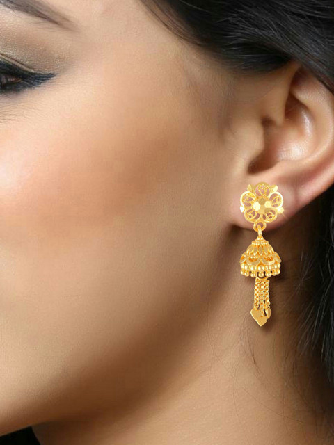 VIVASTRI Women Gold-Plated Alloy Floral Jhumka Earrings - Image 4